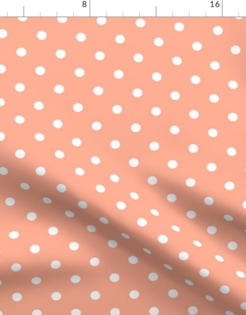 Peach and White Polka Dots Fabric