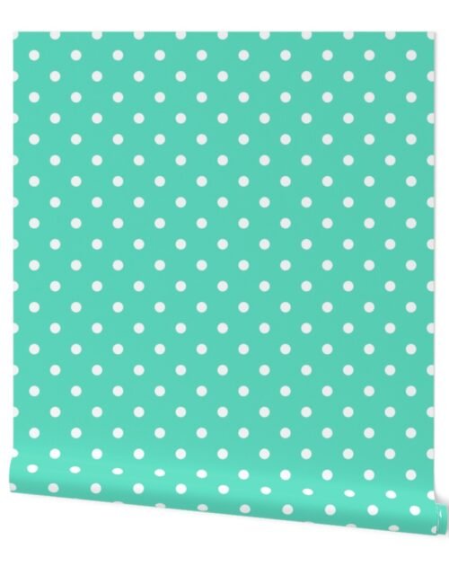 Aqua and White Polka Dots Wallpaper