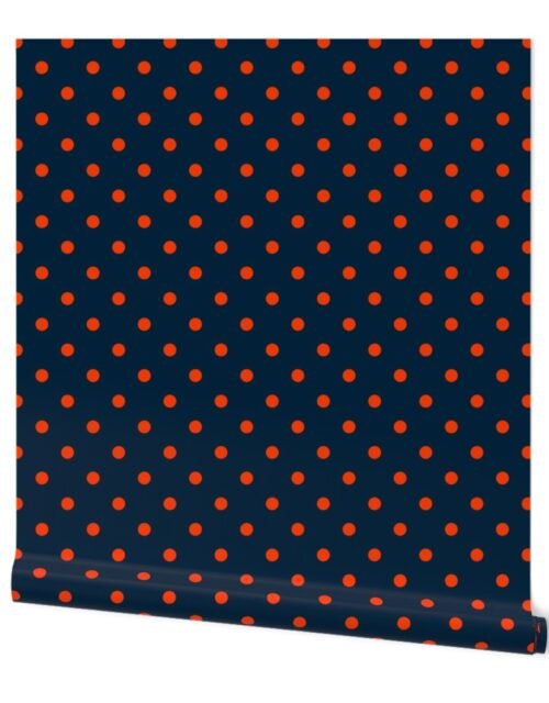 Mini Navy and Orange Polka Dots Wallpaper
