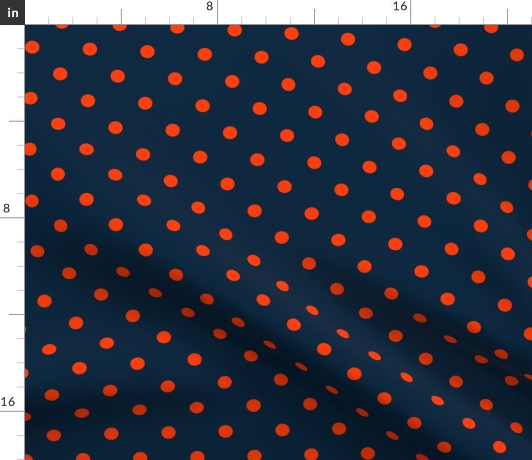 Navy and Orange Polka Dots Fabric Navy and Orange Polka Dots Fabric