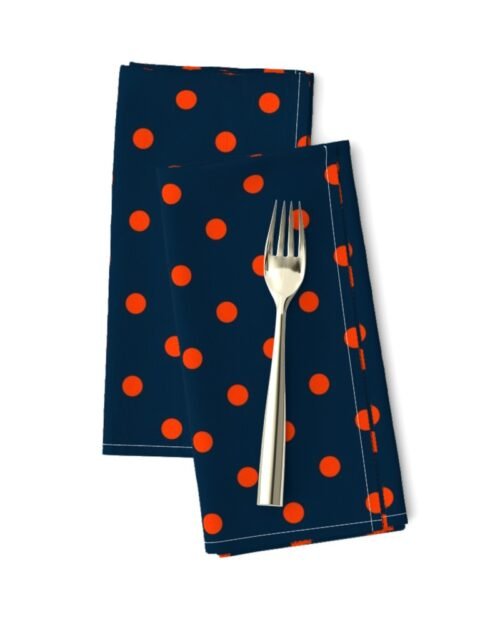 Navy and Orange Polka Dots Dinner Napkins
