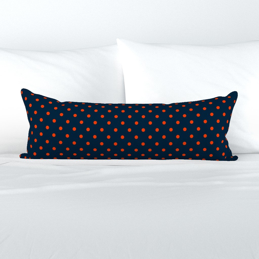 Navy and Orange Polka Dots Extra Long Lumbar Pillow Navy and Orange Polka Dots Extra Long Lumbar Pillow
