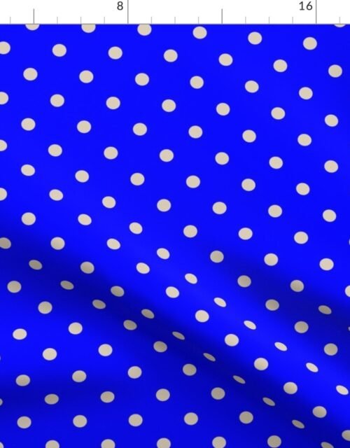 Beige Tan Polka Dots on Royal Blue Fabric