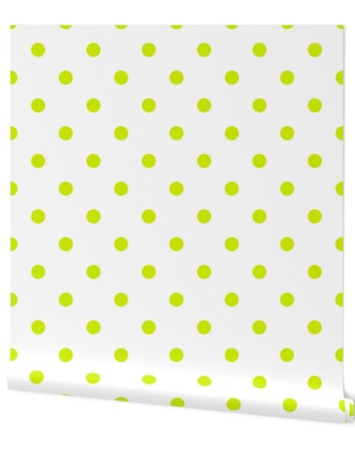 Lime Punch Polkadots on White Wallpaper