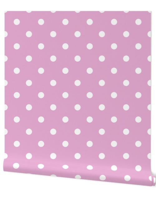 Bright White Polkadots on Pink Lavender Wallpaper