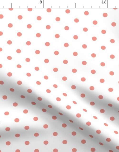 Blooming Dahlia Peach Polkadots on White Fabric