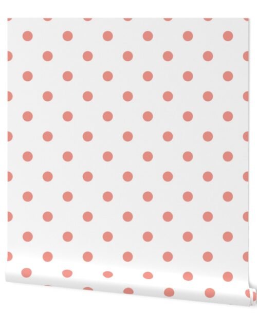 Blooming Dahlia Peach Polkadots on White Wallpaper