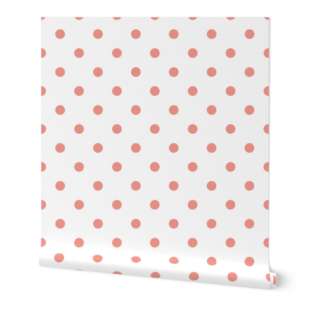 Blooming Dahlia Peach Polkadots on White Wallpaper Blooming Dahlia Peach Polkadots on White Wallpaper
