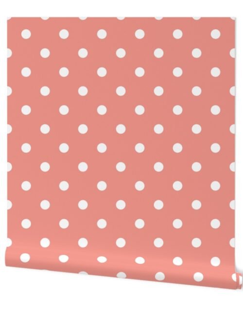 White Polkadots on Blooming Dahlia Peach Wallpaper