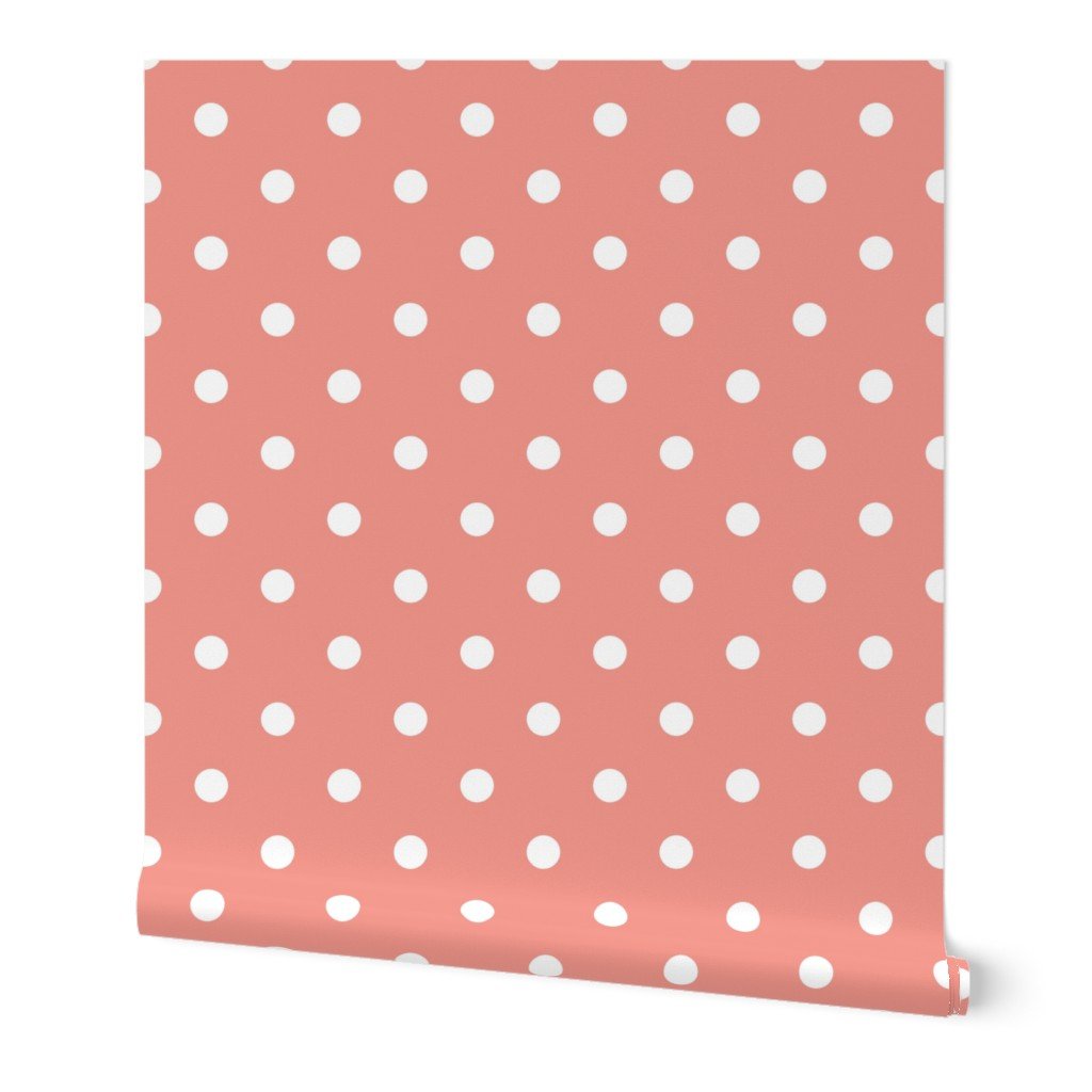 White Polkadots on Blooming Dahlia Peach Wallpaper White Polkadots on Blooming Dahlia Peach Wallpaper