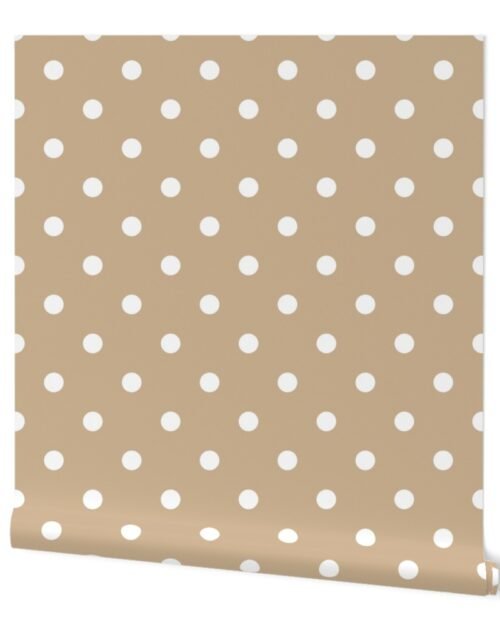 White Polkadots on Warm Sand Wallpaper