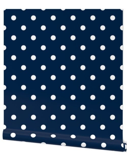 White Polkadots on Sailor Blue Wallpaper