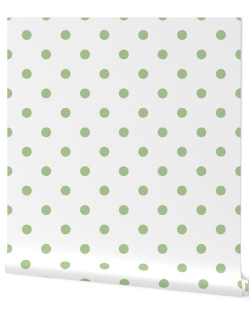 Nile Green Polkadots on White Wallpaper