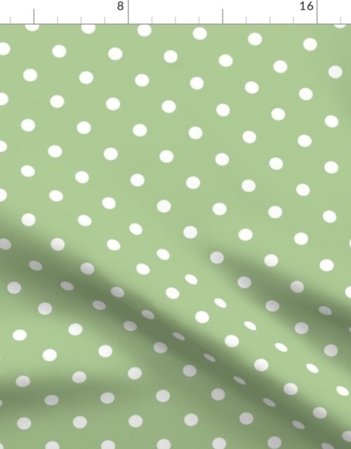 White Polkadots on Nile Green Fabric