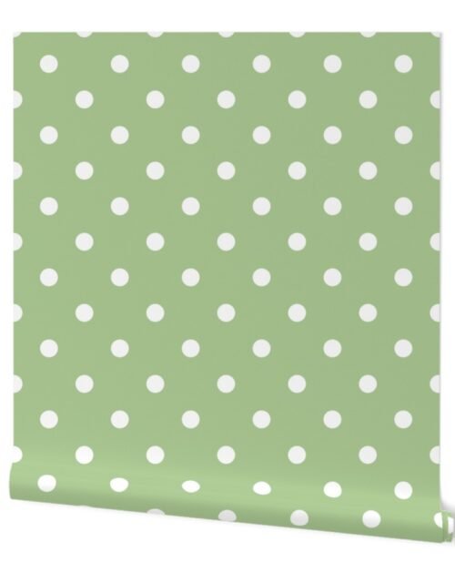 White Polkadots on Nile Green Wallpaper
