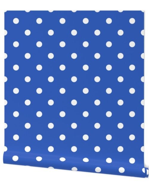 White Polkadots on Palace Blue Wallpaper