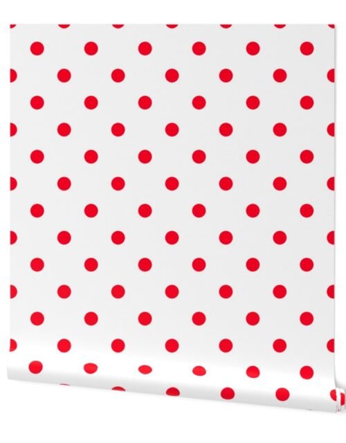 Cherry Red Polkadots on White Wallpaper