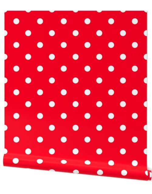 White Polkadots on Cherry Red Wallpaper