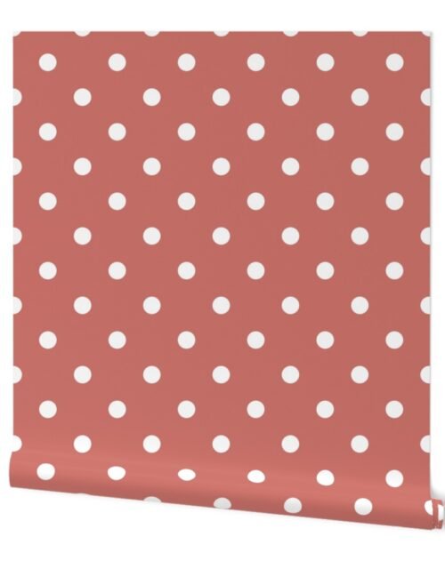 White Polkadots on Ash Rose Wallpaper