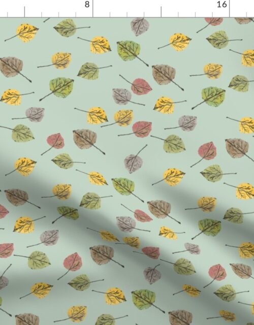 Colorado Aspen Tree Leaves Hand-painted Watercolors in Sage Green Fabric