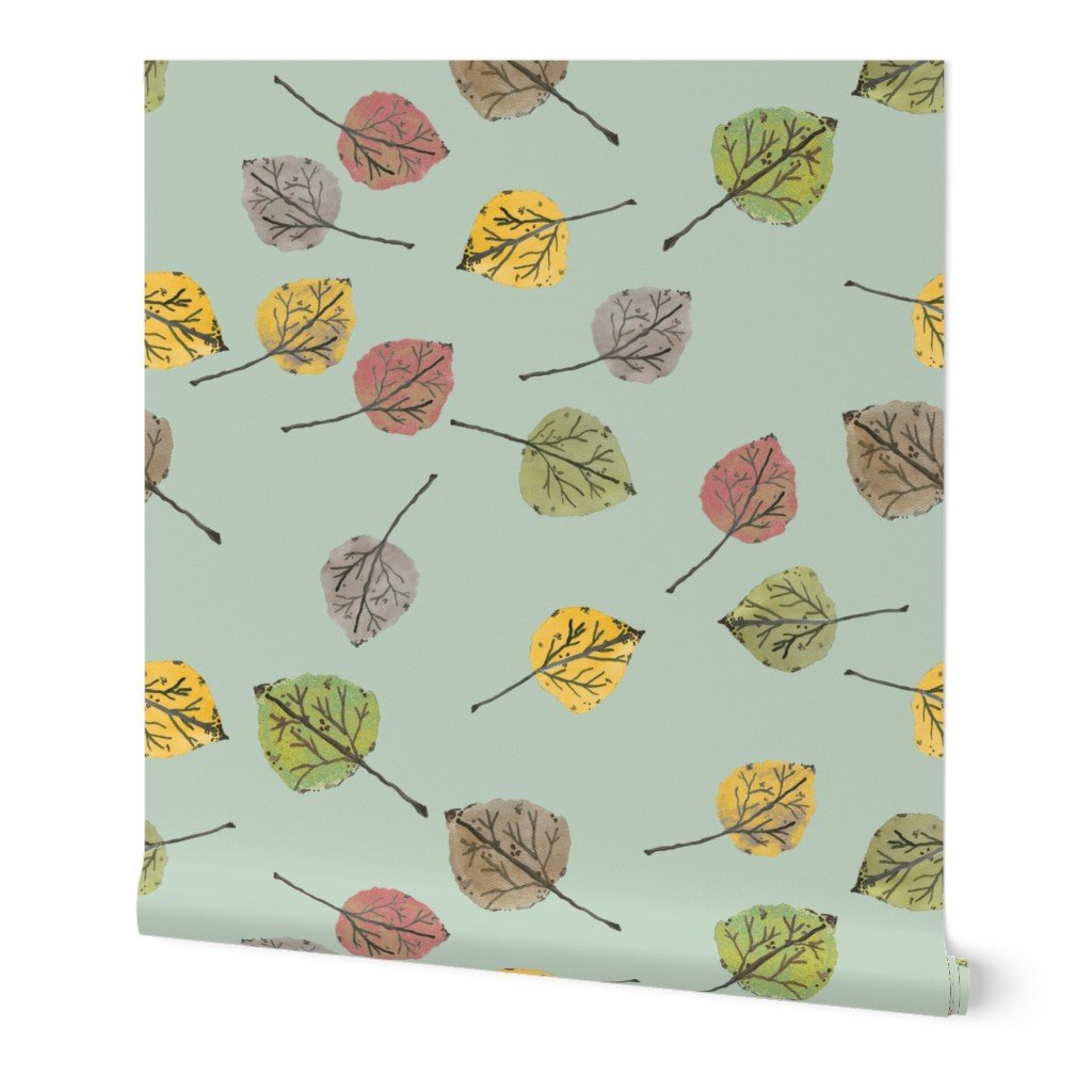 Colorado Aspen Tree Leaves Hand-painted Watercolors in Sage Green Wallpaper Colorado Aspen Tree Leaves Hand-painted Watercolors in Sage Green Wallpaper