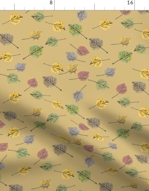 Colorado Aspen Tree Leaves Hand-painted Watercolors in Jute Beige Fabric