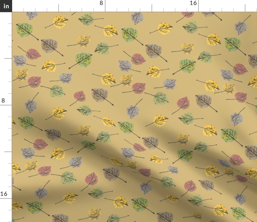 Colorado Aspen Tree Leaves Hand-painted Watercolors in Jute Beige Fabric Colorado Aspen Tree Leaves Hand-painted Watercolors in Jute Beige Fabric
