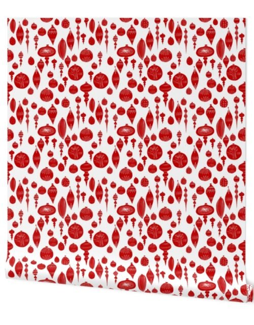 Vintage Red Christmas Ornaments on White Wallpaper