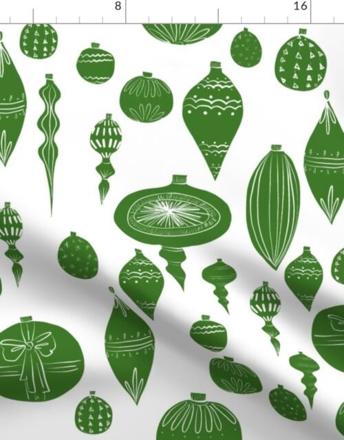 Vintage Green Christmas Ornaments on White Fabric