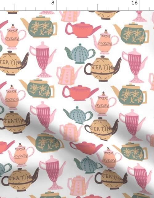 Vintage Multi Teapots for Tea Time in White Fabric