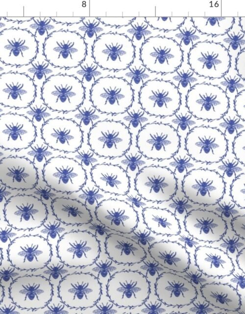 Royal Blue Honey Bees in Wreaths Fabric