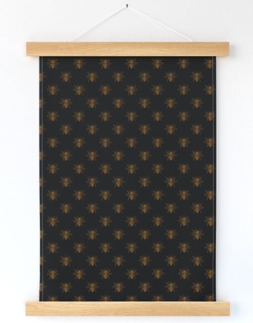 Royal Gold Queen Bees on Black Wall Hanging