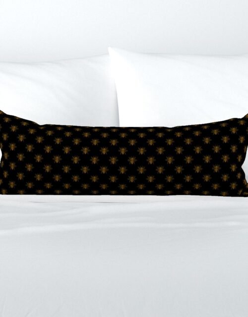 Royal Gold Queen Bees on Black Extra Long Lumbar Pillow