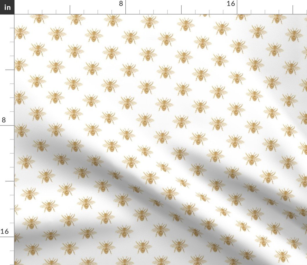 Gold Queen Bees on White Fabric Gold Queen Bees on White Fabric