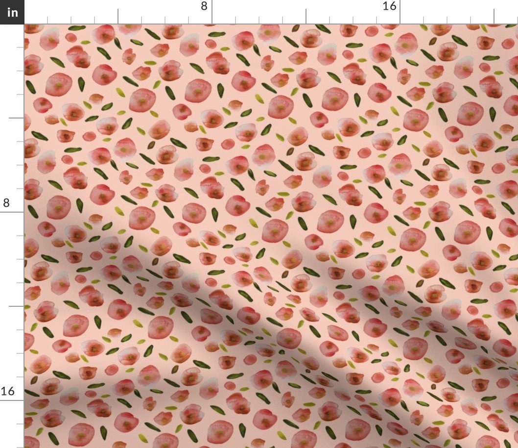 Poppies Hand-Painted Watercolors in Rose Pink on Pink Fabric Poppies Hand-Painted Watercolors in Rose Pink on Pink Fabric