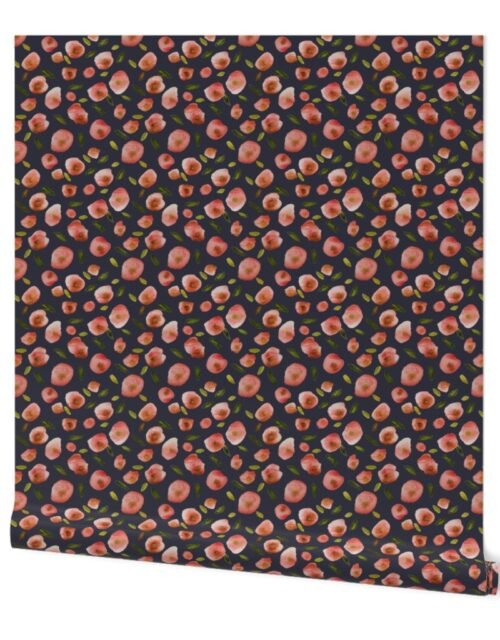 Poppies Hand-Painted Watercolors in Rose Pink on Charcoal Grey Wallpaper