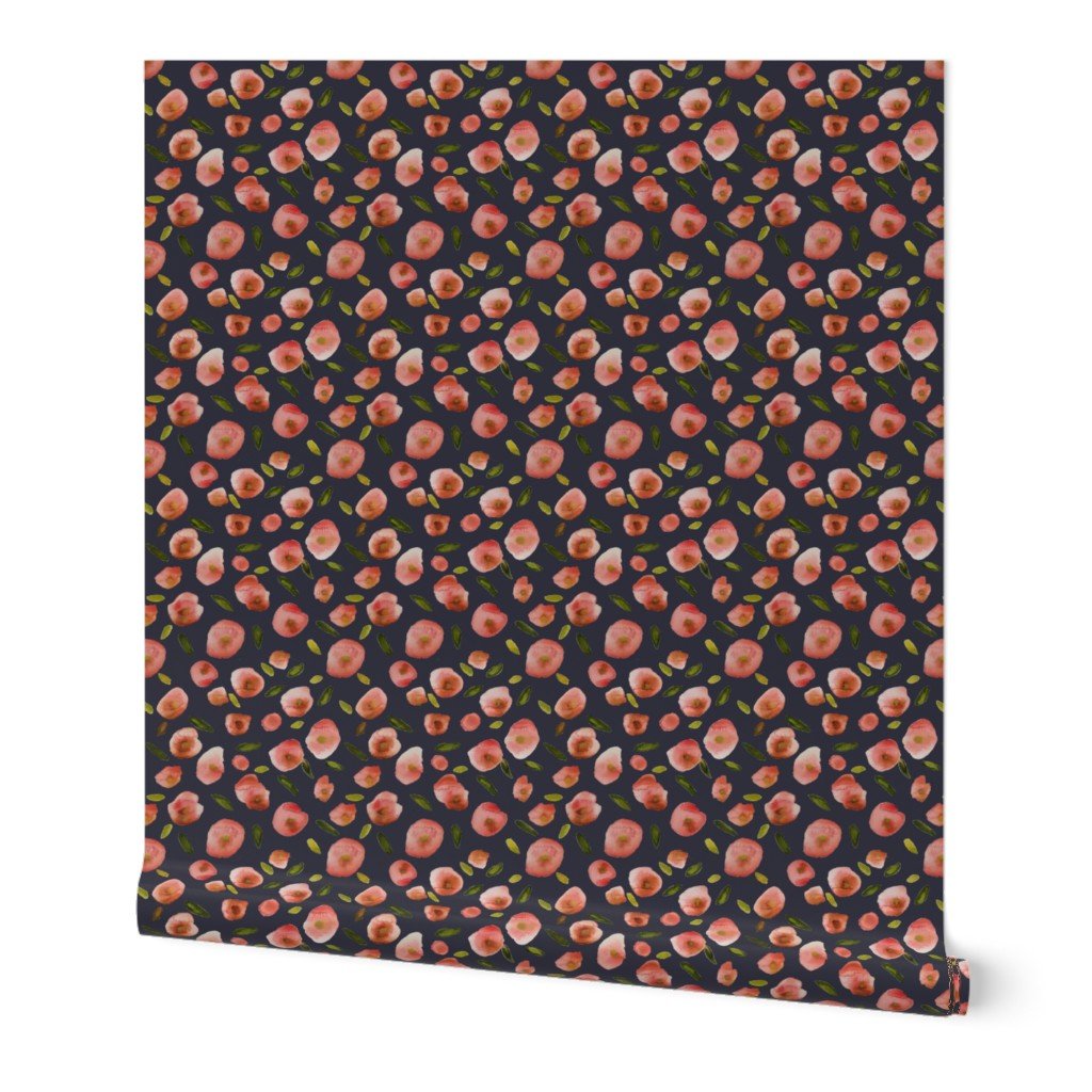 Poppies Hand-Painted Watercolors in Rose Pink on Charcoal Grey Wallpaper Poppies Hand-Painted Watercolors in Rose Pink on Charcoal Grey Wallpaper