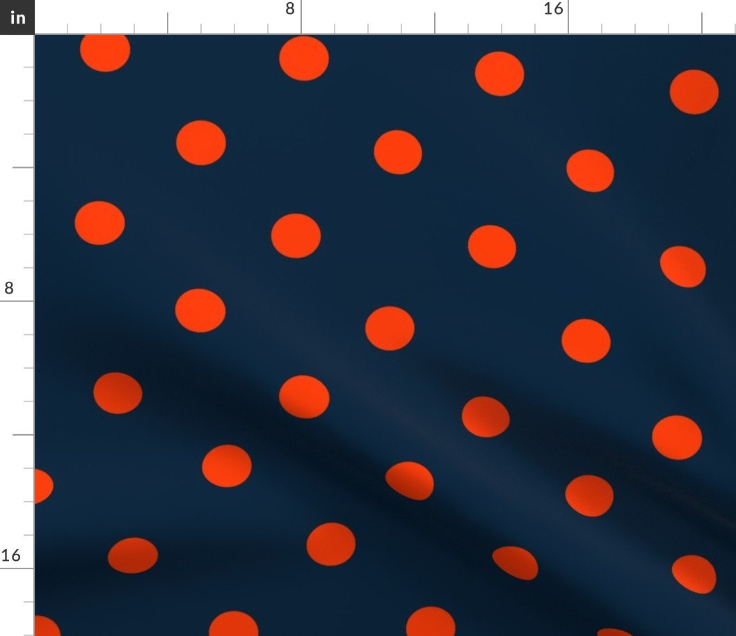 Navy and Neon Orange Jumbo Dots Fabric Navy and Neon Orange Jumbo Dots Fabric
