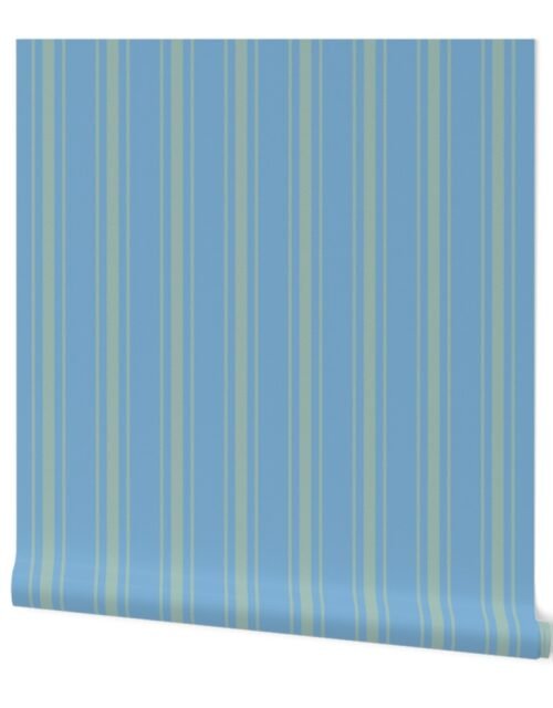 Yellow Narrow Mattress Ticking on Blue Custom Order Wallpaper