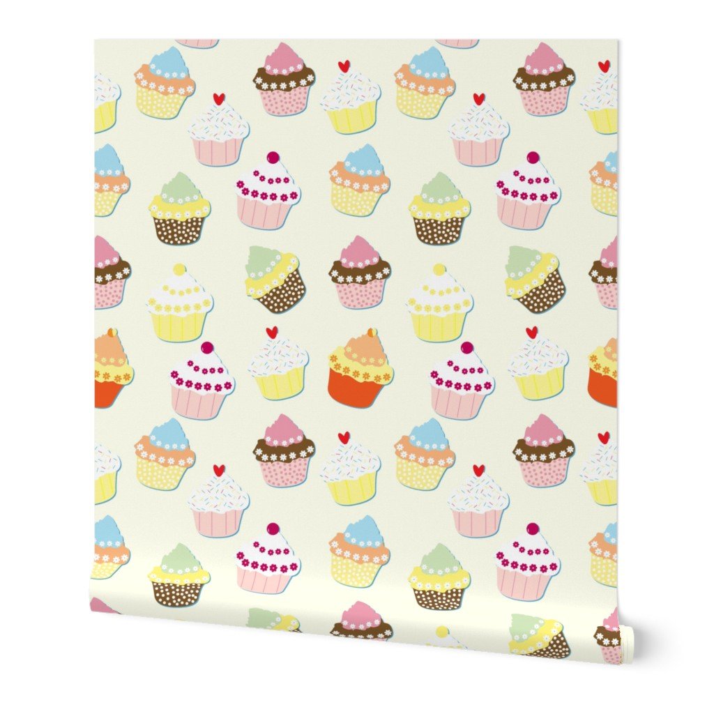 Cream Pastel Decorated and Iced Cupcakes Wallpaper Cream Pastel Decorated and Iced Cupcakes Wallpaper