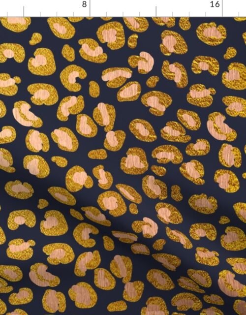 Leopard Rose Gold Spots on Navy Fabric