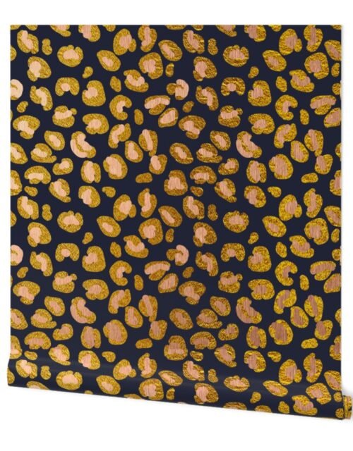 Leopard Rose Gold Spots on Navy Wallpaper