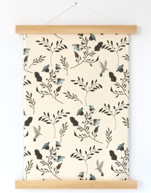 Blue Bluebells and Bluebirds Floral Pattern Cream Wall Hanging