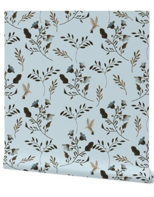 Bluebells and Bluebirds on Blue Wallpaper