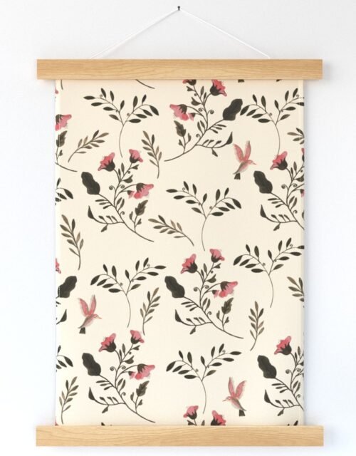 Hand-painted Rose Blossoms and Hummingbirds on Cream Wall Hanging