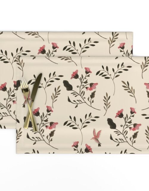 Hand-painted Rose Blossoms and Hummingbirds on Cream Placemats