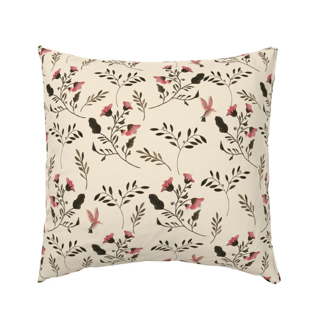 Hand-painted Rose Blossoms and Hummingbirds on Cream Euro Pillow Sham Hand-painted Rose Blossoms and Hummingbirds on Cream Euro Pillow Sham