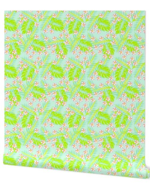 Sky Blue  and Acid Green Plumeria Wallpaper
