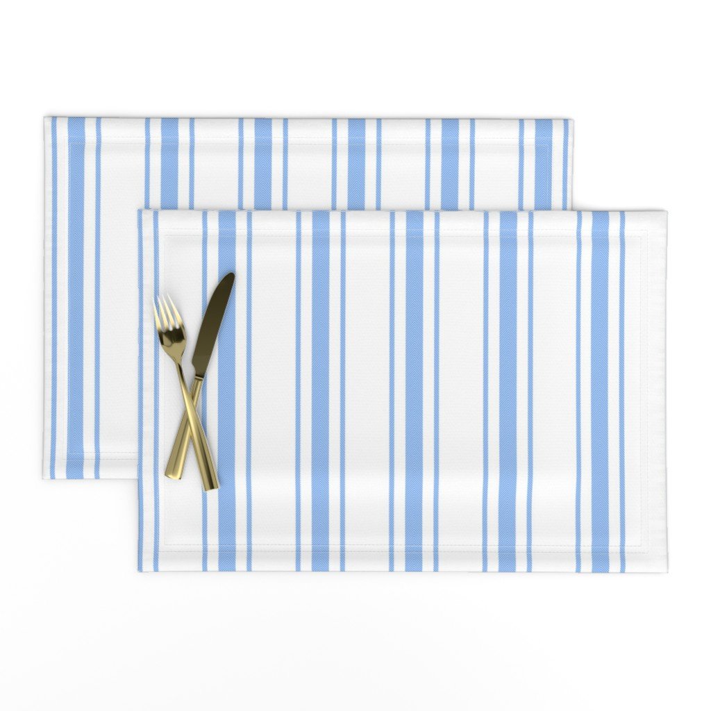 Mattress Ticking Wide Striped Pattern in Pale Blue and White Placemats Mattress Ticking Wide Striped Pattern in Pale Blue and White Placemats