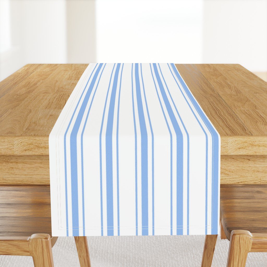 Mattress Ticking Wide Striped Pattern in Pale Blue and White Table Runner Mattress Ticking Wide Striped Pattern in Pale Blue and White Table Runner